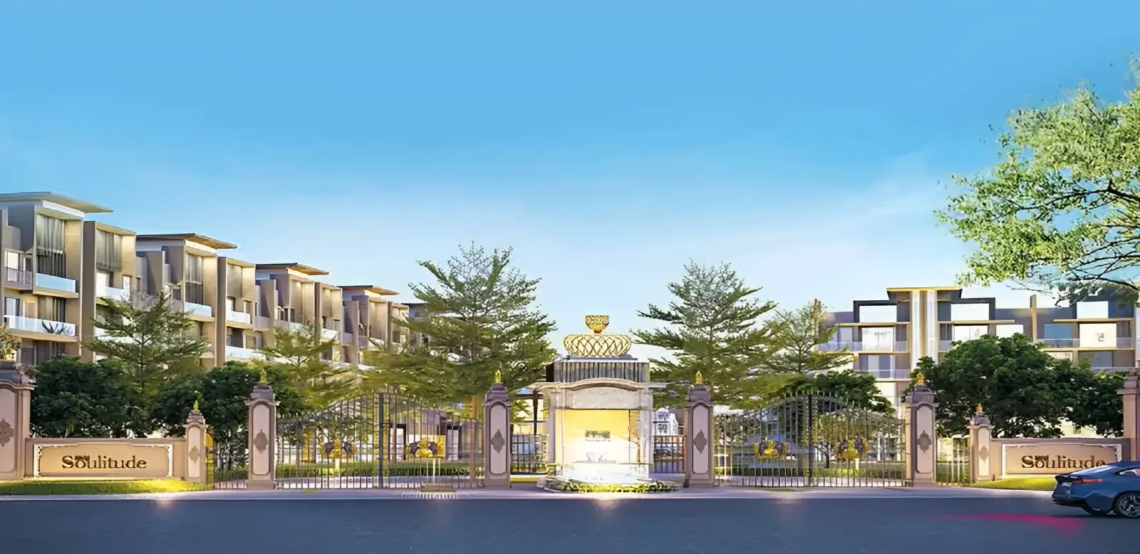 M3M Soulitude – main entrance gate with low-rise floors behind (artist's impression)