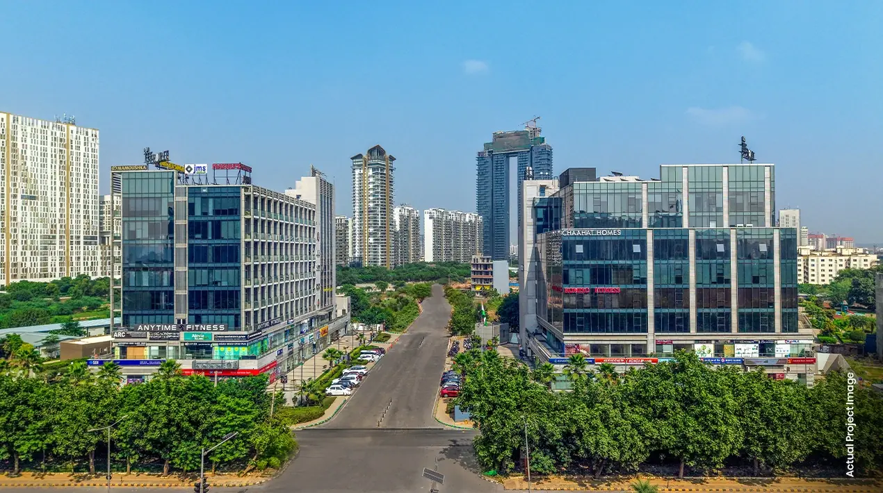 M3M Tee Point – both blocks seen from the sector road (actual photograph)