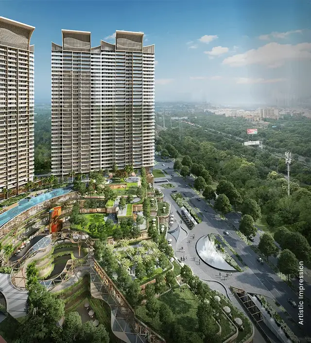 M3M The Cullinan, towers rising above the podium gardens (artist's impression)