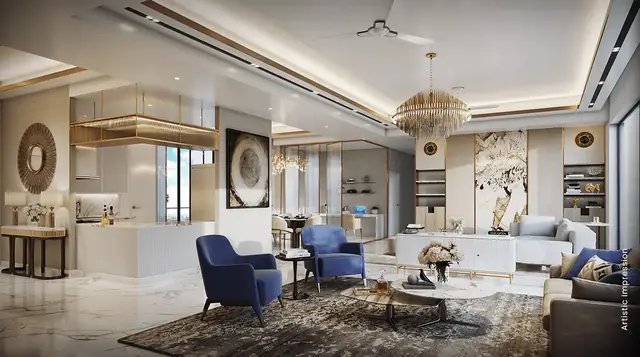M3M The Cullinan, open-plan living and dining space (artist's impression)