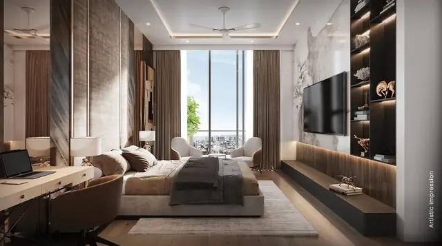 M3M The Cullinan, master bedroom with city views (artist's impression)