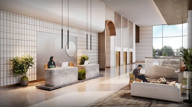 M3M The Line Pentsuites, reception lobby with lounge seating (artist's impression)