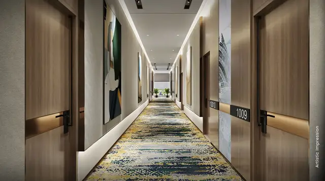 M3M The Line Pentsuites, carpeted residential corridor (artist's impression)