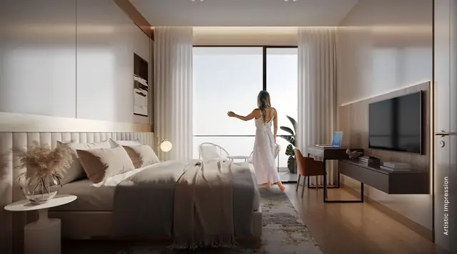 M3M The Line Pentsuites, bedroom with floor-to-ceiling glazing (artist's impression)
