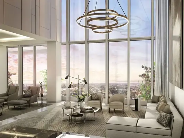 M3M Trump Tower – double-height living room with city views (artist's impression)