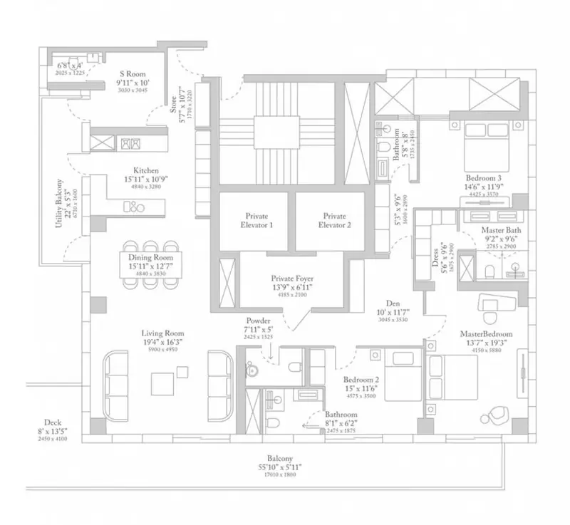 3 BHK – 3,525 sq.ft floor plan, M3M Trump Tower