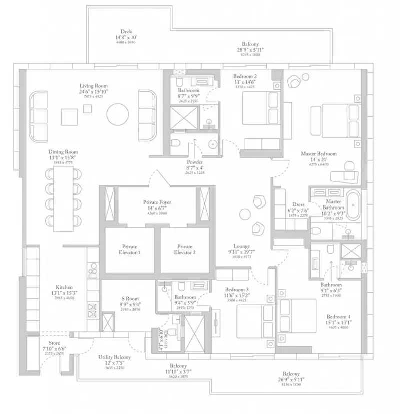 4 BHK – 4,550 sq.ft floor plan, M3M Trump Tower