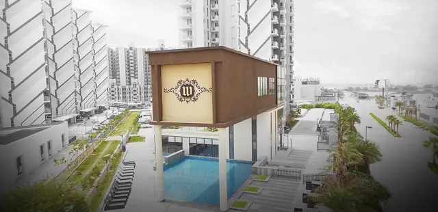M3M Woodshire – clubhouse and pool (actual photograph)