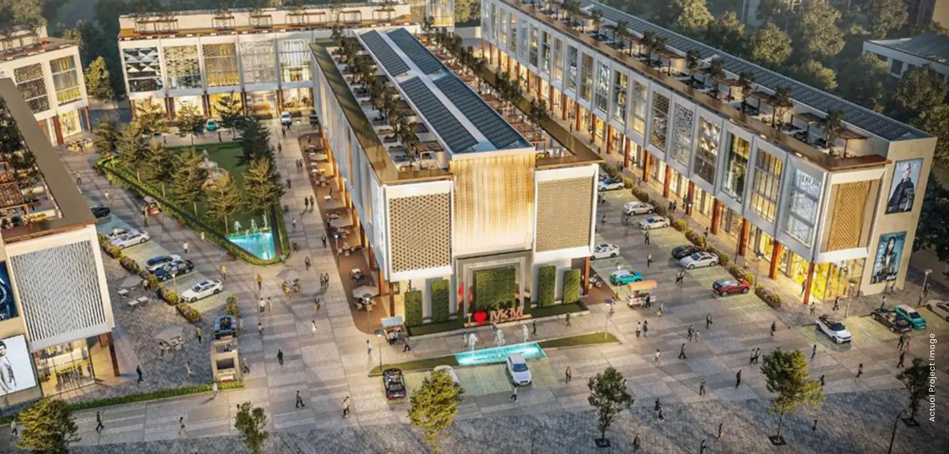 M3M Xpressway 114 – aerial view of SCO blocks around a central plaza (artist's impression)