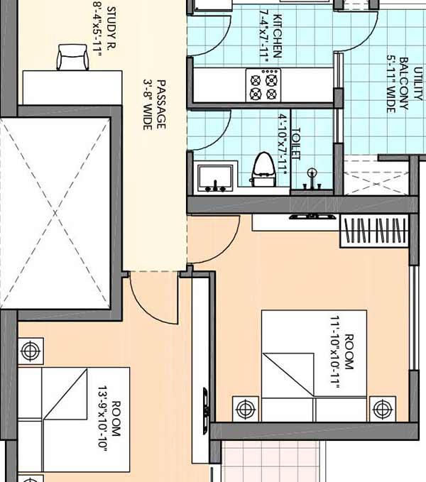 m3m duo high 2 bhk 1433 floor plan