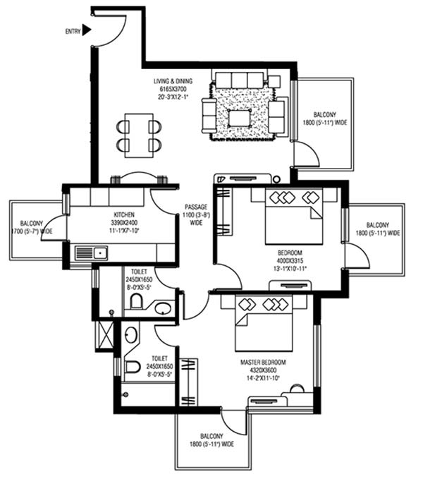 m3m escala 2 bhk 1475 floor plan