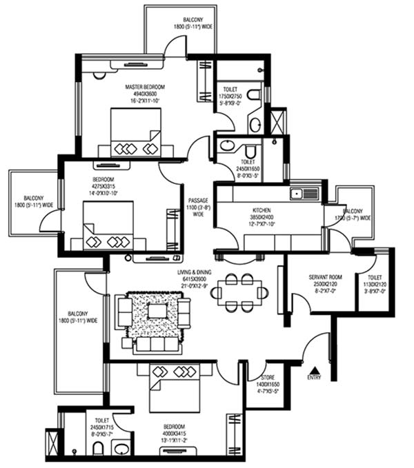 m3m escala 3 bhk 2100 floor plan