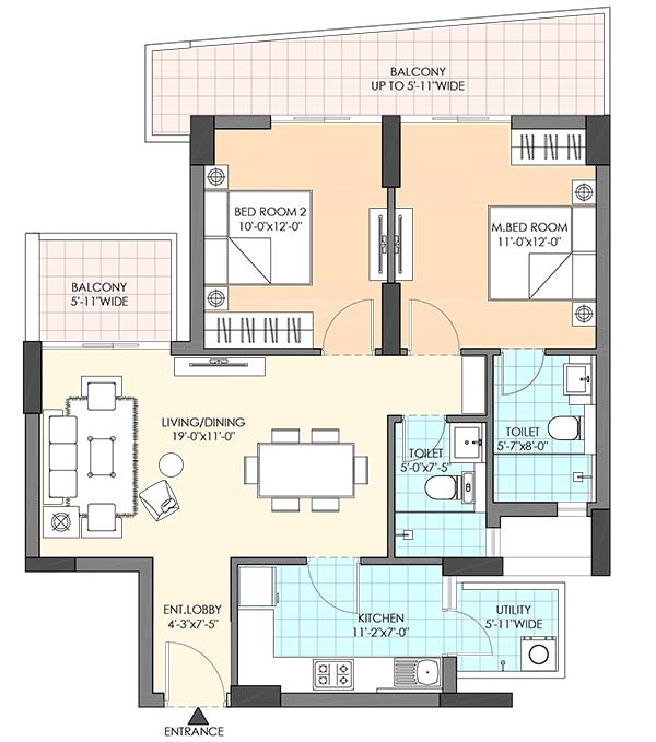 m3m marina 2 bhk 1306 floor plan