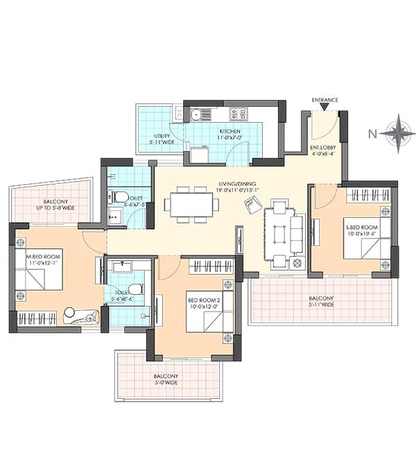 m3m marina 3 bhk 1620 floor plan