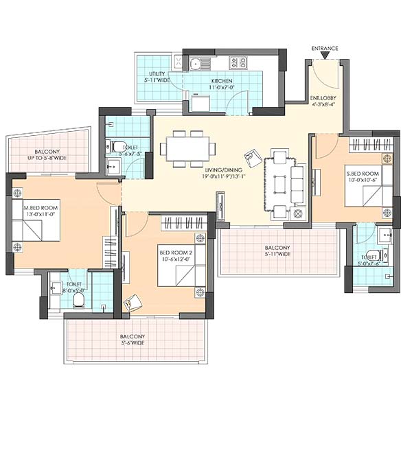 m3m marina 3 bhk 1716 floor plan