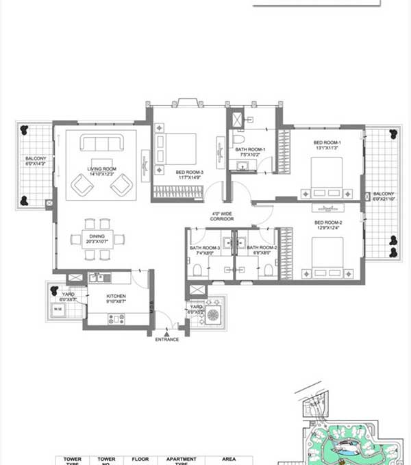 m3m merlin 3 bhk 2305 floor plan