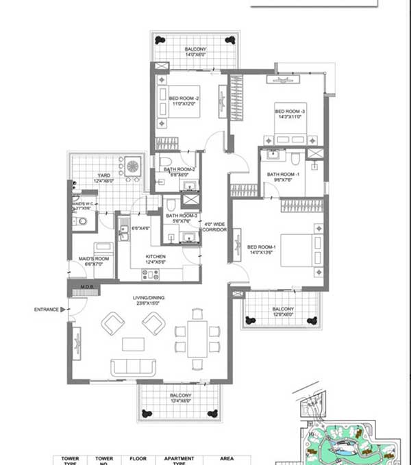 m3m merlin 3 bhk 2358 floor plan