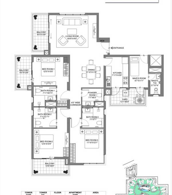 m3m merlin 3 bhk 2422 floor plan