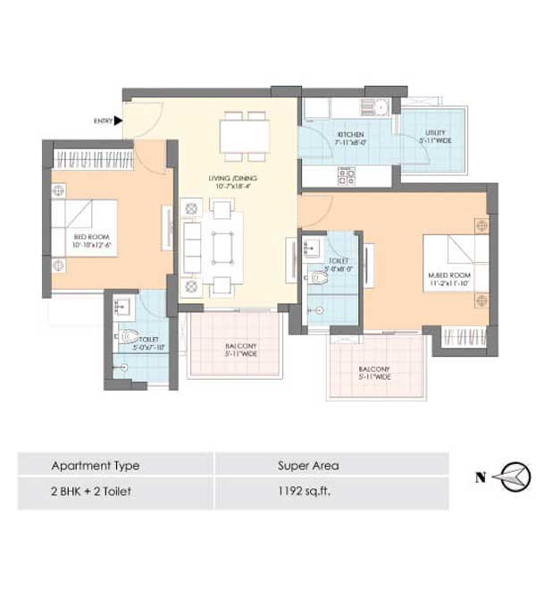 m3m natura 2 bhk 1192 floor plan