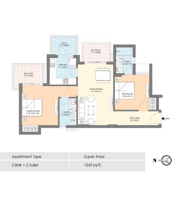 m3m natura 2 bhk 1242 floor plan