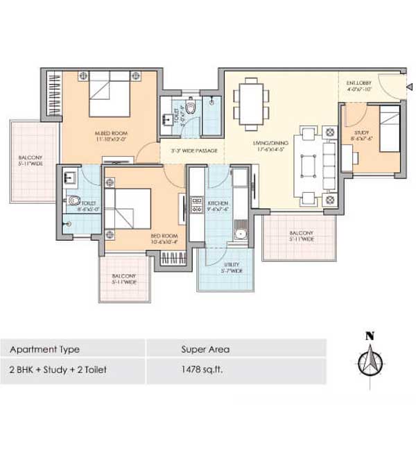 m3m natura 2 bhk 1478 floor plan