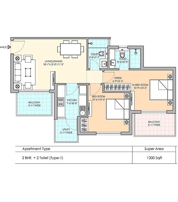 m3m sierra68 2 bhk 1200 floor plan