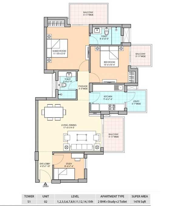 m3m sierra68 2 bhk 1478 floor plan