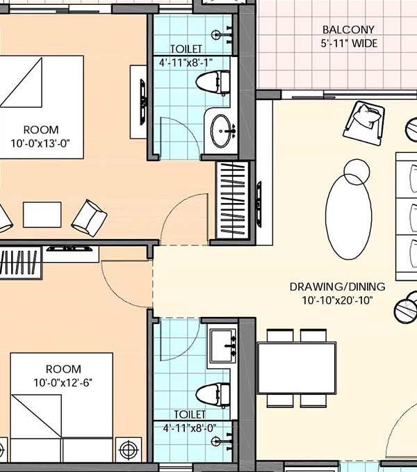 M3M Sky City 2 bhk 1310 floor plan