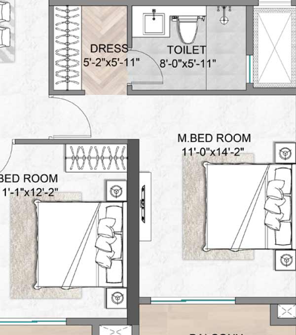 m3m Skywalk 2 bhk 1415 floor plan