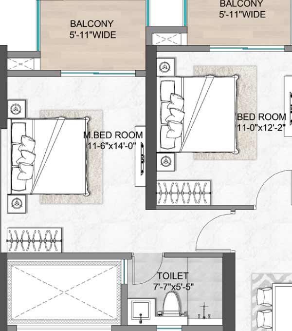 m3m Skywalk 2 bhk 1424 floor plan