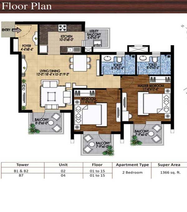 m3m woodshire 2 bhk 1366 floor plan