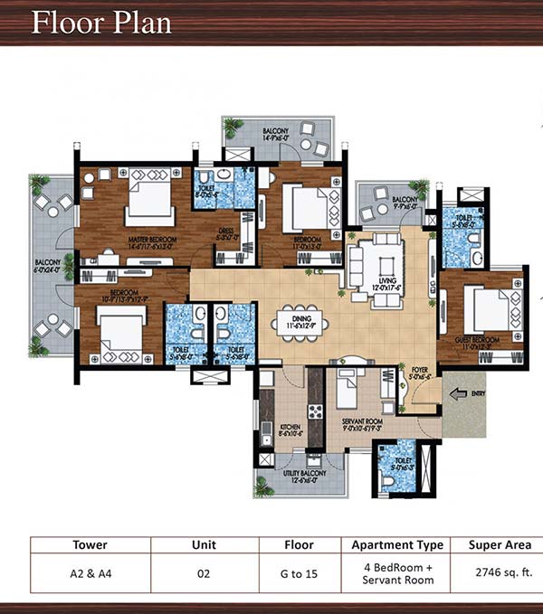 m3m woodshire 4 bhk 2746 floor plan